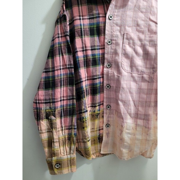 La Detresse Bleach Scorpio Flannel Color Block Oversized Plaid Shirt Small NWT - Picture 4 of 12
